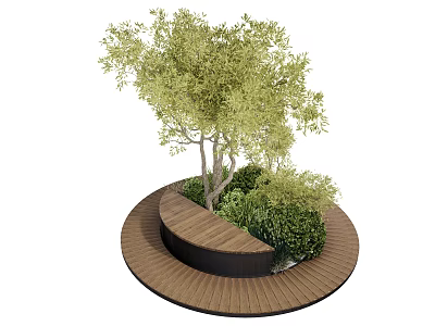 Comfortable Outdoor Chair On Circular Wooden Platform With Trees And Bushes 3d model