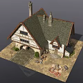 Tudor Style House Exterior With Half Timbered Walls Stone Base Steep Roof And Arched Entrance