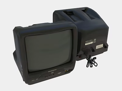 Retro Black Television Set With Classic Design And VCR Player Accessory 3d model