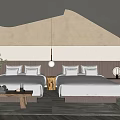 Cozy Hotel Guest Room Interior With Two Beds Wooden Flooring Sloped Ceiling And Soft Lighting