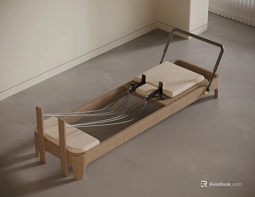 Professional Wooden Pilates Reformer Fitness Equipment with Metal Bar Spring Wires and Exercise Mat 3d model 