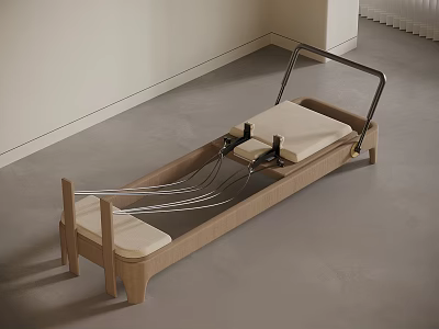 Professional Wooden Pilates Reformer Fitness Equipment with Metal Bar Spring Wires and Exercise Mat 3d model