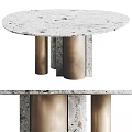 Modern Round Dining Table With Speckled Terrazzo Top And Brass Metal Legs