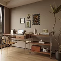 Study Desk Bookshelf Low Cabinet Shelf Office Desk Middle Ancient Vintage 3d model
