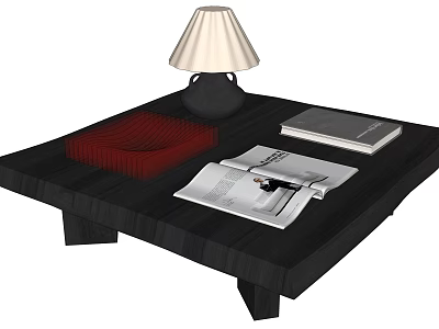 Modern Coffee Table Solid Wood Coffee Table Book Table Lamp Ornaments 3d model