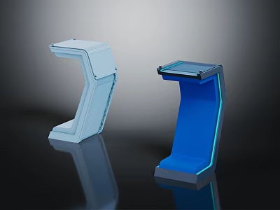 Modern Geometric Display Stands In Light And Dark Blue With Sleek Design And Glossy Finish 3d model
