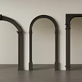 Three Black Arched Door Frames Against Light Wall And Gray Floor 3d model