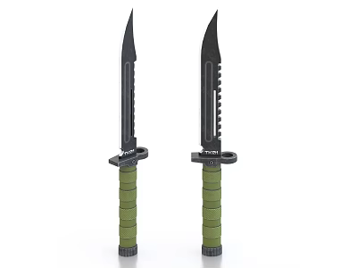 Tactical Military Knives With Black Blades Green Handles Sawback Design And Non Slip Grip 3d model