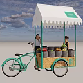 White Canopy Structure With Green Frames For Mobile Fruit Vegetable Bicycle Stall 3d model