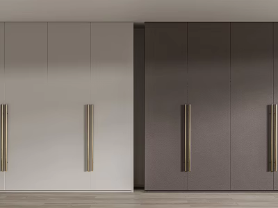 Modern Wardrobe Design With Light And Dark Gray Panels And Brass Handles 3d model