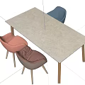 Modern Dining Table And Chair Set With Blue Pink Chairs And Wooden Legs