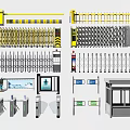 Public Facilities Featuring Different Gates Fences Access Control Systems And Security Booths 3d model