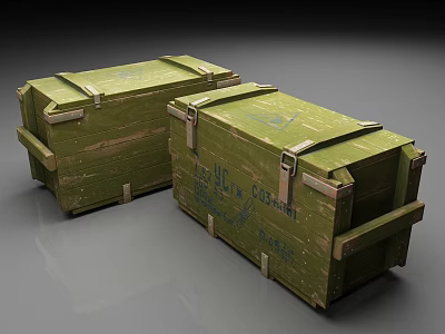 Vintage Green Wooden Crates With Metal Straps And Wooden Handles 3d model