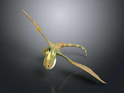 Game Movie Character Green Dragon With Yellow Horns In Flying Pose 3d model