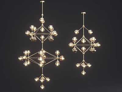 Modern Geometric Chandelier With Golden Metal Frame And Transparent Glass Spherical Bulbs 3d model