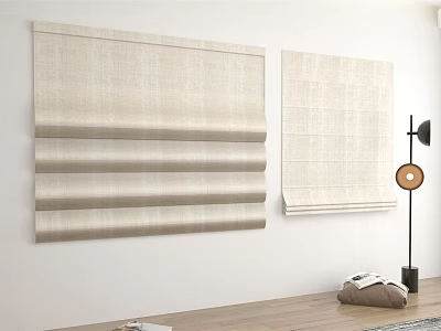 Textured Neutral Beige Roman Blinds In Modern Interior Window Setting 3d model