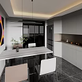 Modern Living And Dining Room Interior With Sofa Colorful Cushions Geometric Rug And TV Wall