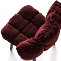 Burgundy Velvet Accent Chair With Puffy Cushions And Black Wooden Legs