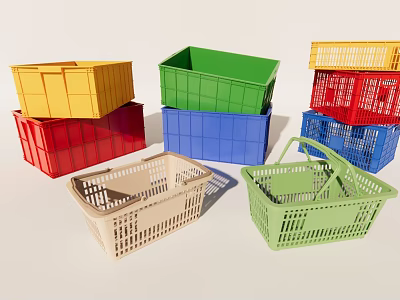 Colorful Plastic Storage Baskets Mesh Design Stackable Handles For Home Use 3d model
