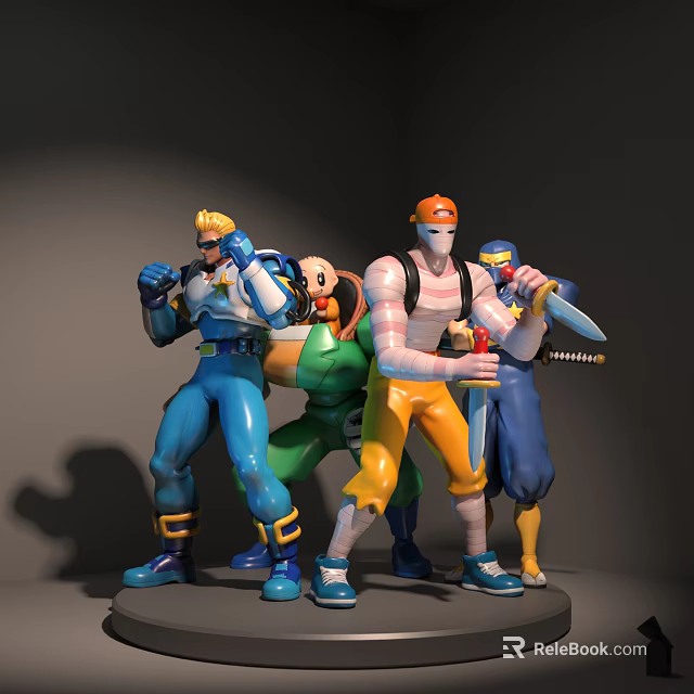 Multicolored Action Figures In Dynamic Poses With Detailed Outfits And Weapons 3d model 
