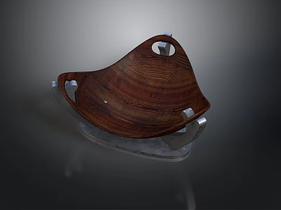 Artistic Wooden Sculpture Carving With Curved Design Two Holes And Transparent Base 3d model