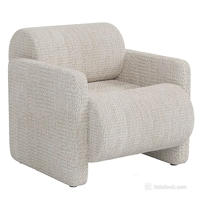 Light Beige Single Sofa With Textured Woven Fabric And Rounded Armrests 3d model 