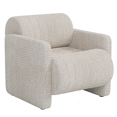 Light Beige Single Sofa With Textured Woven Fabric And Rounded Armrests 3d model