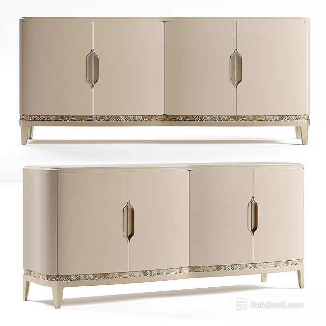 Elegant Beige Chest of Drawers with Metal Handles and Decorative Base Trim 3d model 