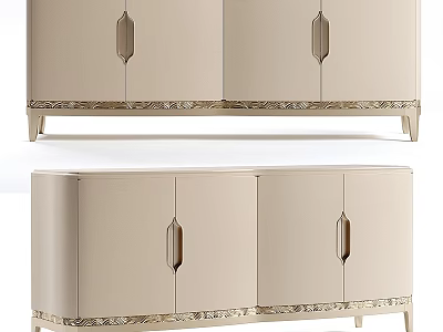 Elegant Beige Chest of Drawers with Metal Handles and Decorative Base Trim 3d model