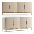 Elegant Beige Chest of Drawers with Metal Handles and Decorative Base Trim