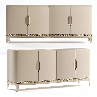 Elegant Beige Chest of Drawers with Metal Handles and Decorative Base Trim 3d model