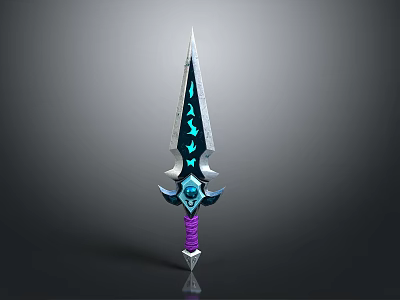 Fantasy Sword With Blue Glowing Runes Purple Hilt And Decorative Guard 3d model