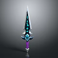 Fantasy Sword With Blue Glowing Runes Purple Hilt And Decorative Guard