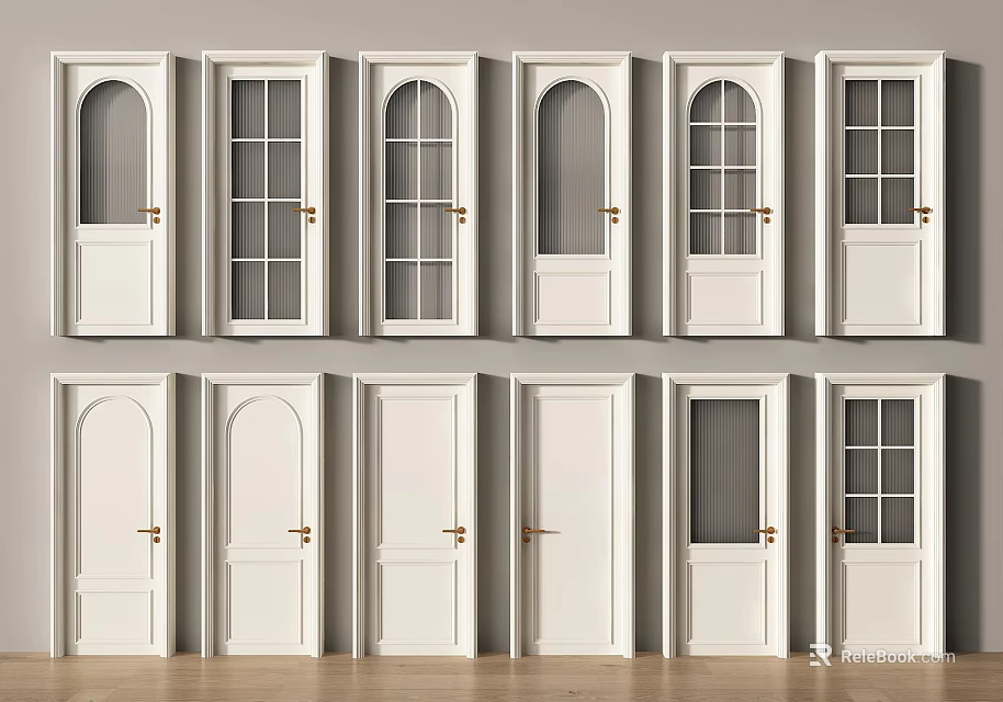 Modern White Hinged Doors Collection with Glass Panels and Various Design Styles 3d model 