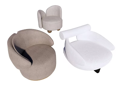 Modern Leisure Accent Chairs with Round Shape and Upholstered Fabric in Beige White 3d model