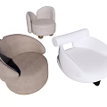 Modern Leisure Accent Chairs with Round Shape and Upholstered Fabric in Beige White
