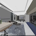 Modern Living Dining Room Interior With Open Layout Sofa Dining Table And Decorative Rug