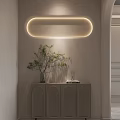 Modern Dining Room Interior With Oval Illuminated Light Fixture Gray Cabinet And Green Plant