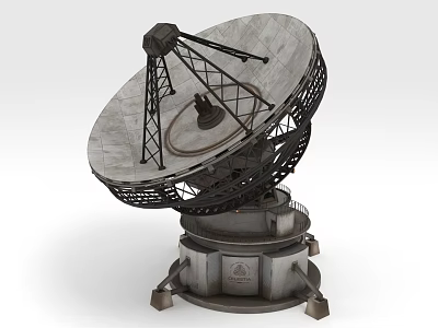 Industrial Satellite Communication Equipment With Parabolic Reflector And Metal Frame Base 3d model