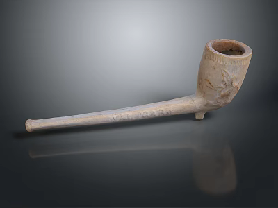 Handcrafted Wooden Tobacco Pipe With Carved Design And Long Stem For Daily Use 3d model