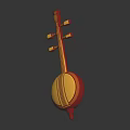 Artistic Lute Style Instrument Themed Paintbrush Design Featuring Wooden Neck And Red Brush Tip