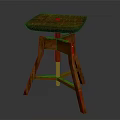 Sturdy Wooden Stool With Square Seat And Crossed Wooden Legs For Home Use