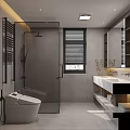 Modern Bathroom With Double Vanity Marble Countertop Backlit Mirror Storage Cabinets And Towels