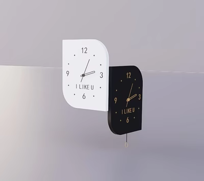 Modern White And Black Irregular Shape Clocks With I LIKE U Text And Hands 3d model
