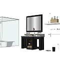 Modern Bathroom Vanity With Large Mirror Shelf Toiletries Shower Cabin And Bathtub
