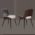 Modern Dining Chairs with Brown and White Leather Upholstery and Black Metal Legs