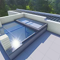 Modern Detached Villa With Glass Roof Skylight Sunlit Terrace And Green Landscape