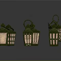 Vintage Decorative Lanterns With Green Tops And Intricate Patterns For Home Decor