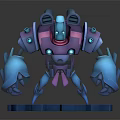Violet And Blue Robot Character 3D Model With Large Mechanical Arms And Gear Base 3d model