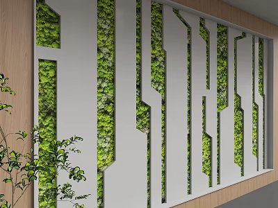 Modern Interior Green Plant Wall With Geometric Cutout Design And Fresh Foliage 3d model